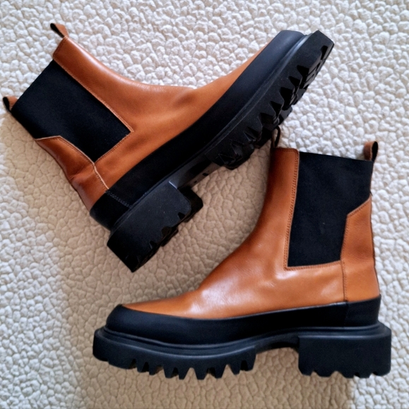 NWOB ALL SAINTS Harlee Tan Leather Chunky Chelsea Boots EU 40 US 10 Org $325 - Picture 12 of 13
